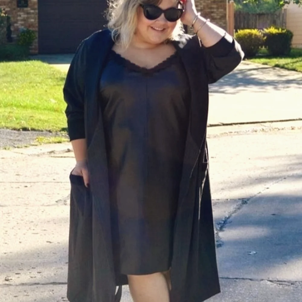 Glamour x Lane Bryant charcoal pinstripe duster jacket sz 14/16 14 16 - Picture 2 of 6